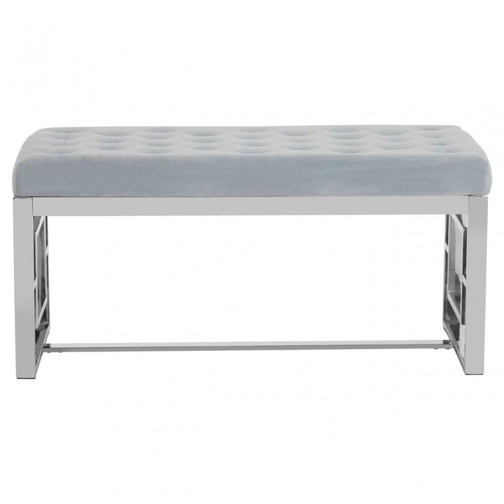Inspire Powder Blue Velvet And Silver Bench