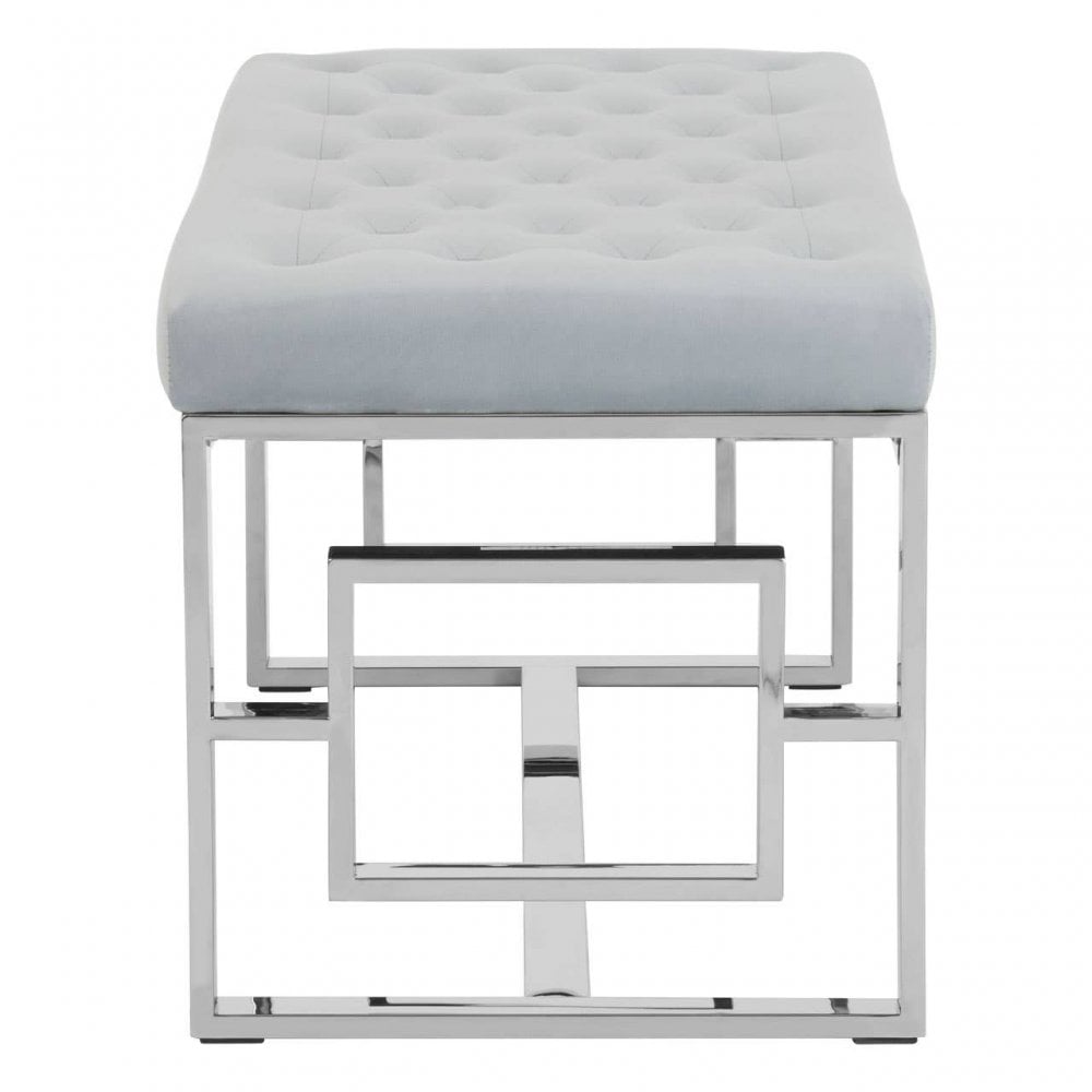 Inspire Powder Blue Velvet And Silver Bench