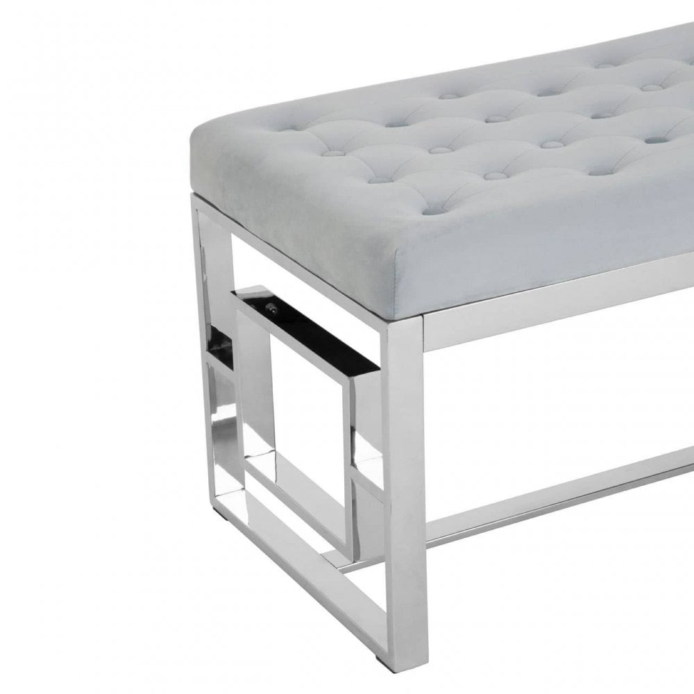 Inspire Powder Blue Velvet And Silver Bench