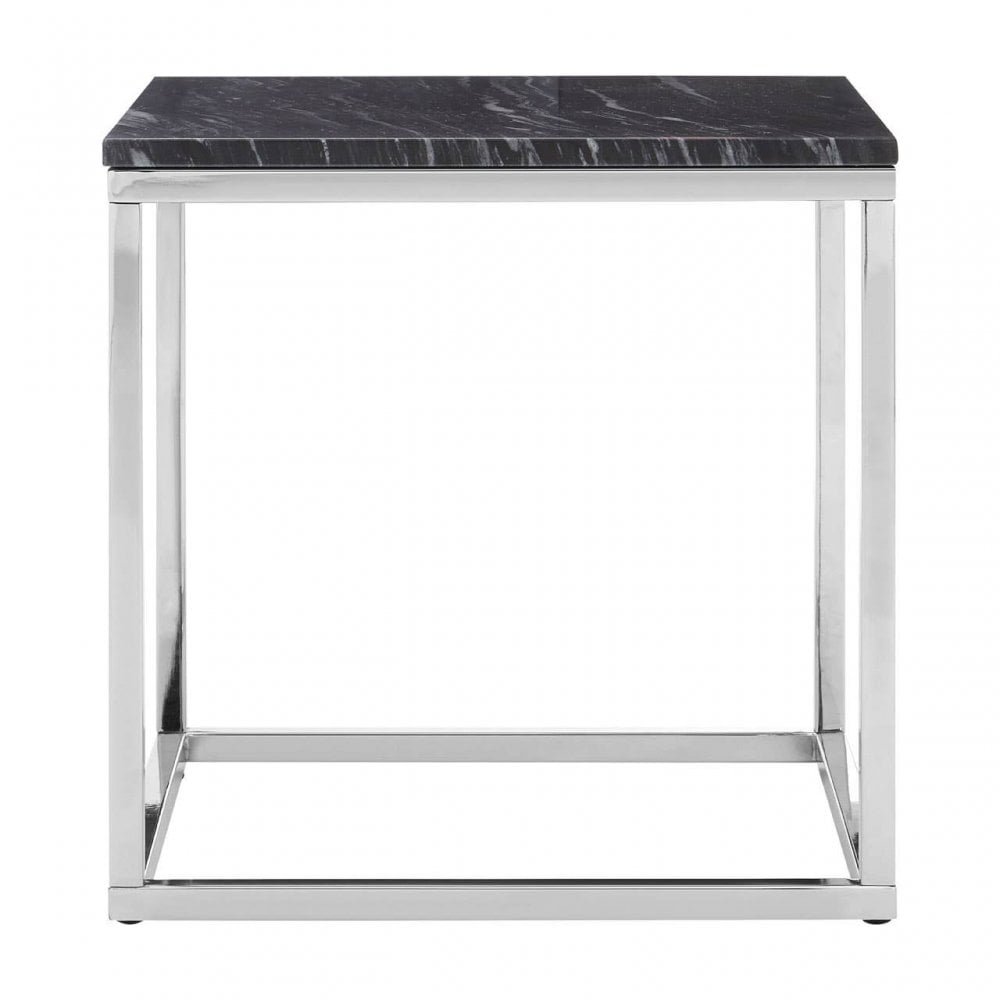 Inspire Square Black And White Marble End Table