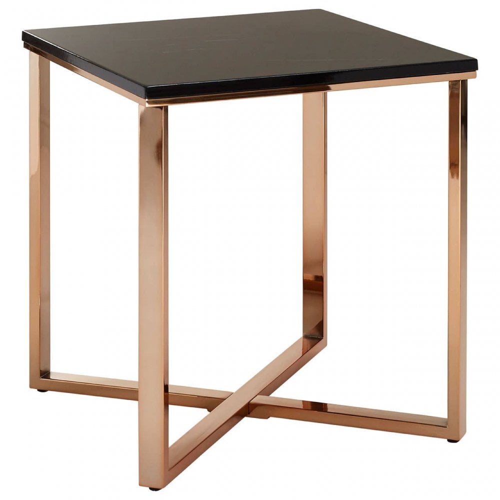 Inspire Square Black Faux Marble End Table