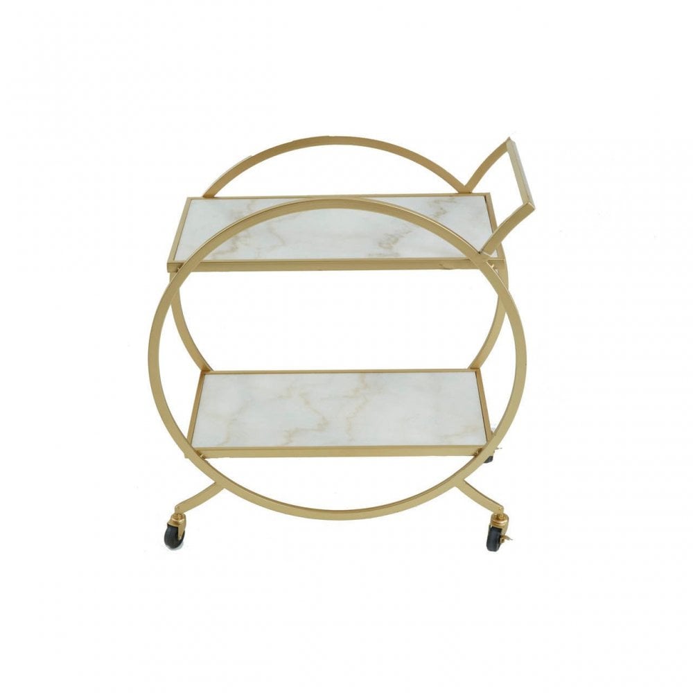 Vento White Marble And Gold 2 Tier Trolley