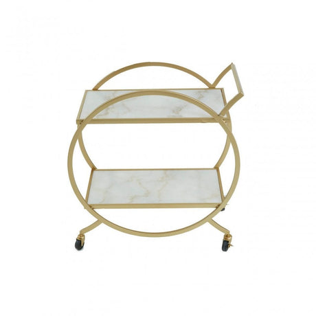 Vento White Marble And Gold 2 Tier Trolley
