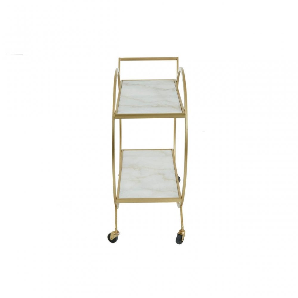 Vento White Marble And Gold 2 Tier Trolley
