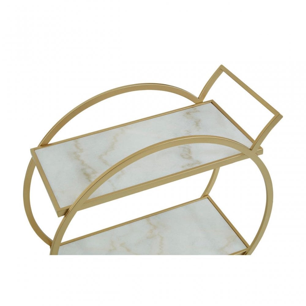 Vento White Marble And Gold 2 Tier Trolley
