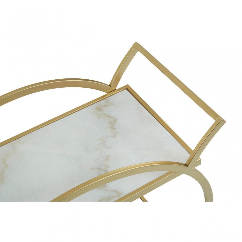 Vento White Marble And Gold 2 Tier Trolley