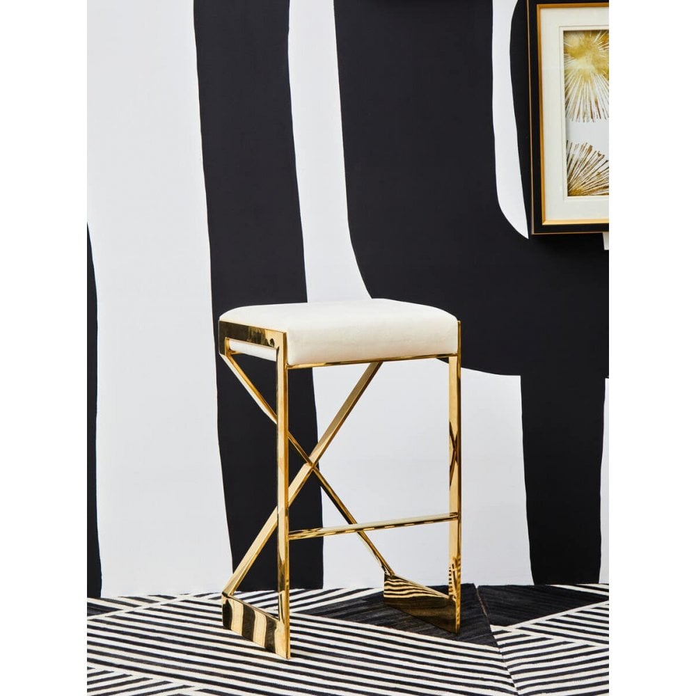 Flora Ivory And Gold Finish Bar Stool