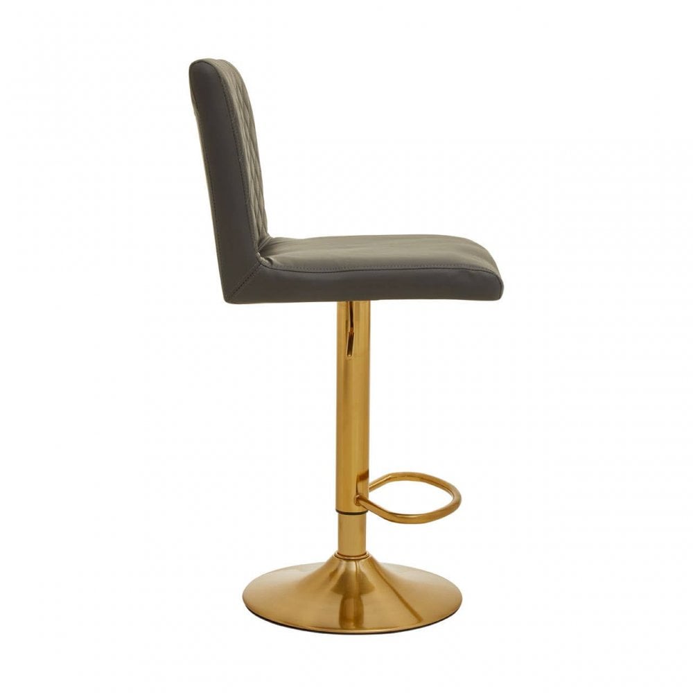 Elara Dark Grey And Gold Bar Stool With Round Base