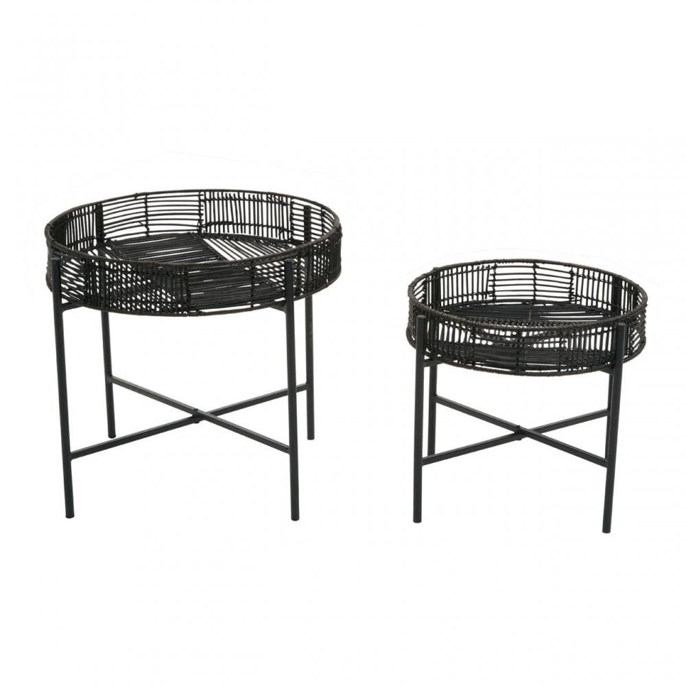 Kalimantan Set Of 2 Black Rattan Side Tables