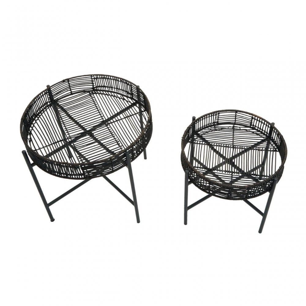 Kalimantan Set Of 2 Black Rattan Side Tables