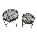 Kalimantan Set Of 2 Black Rattan Side Tables