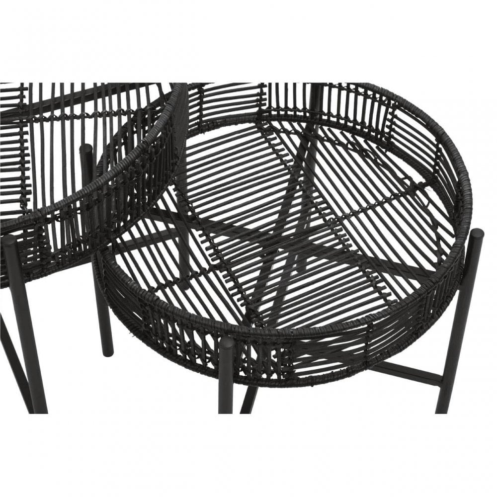 Kalimantan Set Of 2 Black Rattan Side Tables