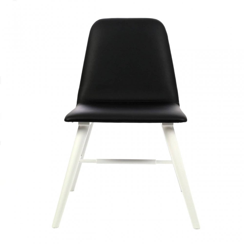 Cassian Black Leather Effect Dining Chair With White Legs