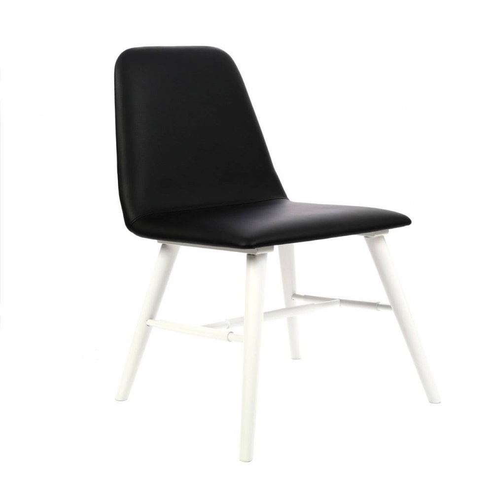 Cassian Black Leather Effect Dining Chair With White Legs