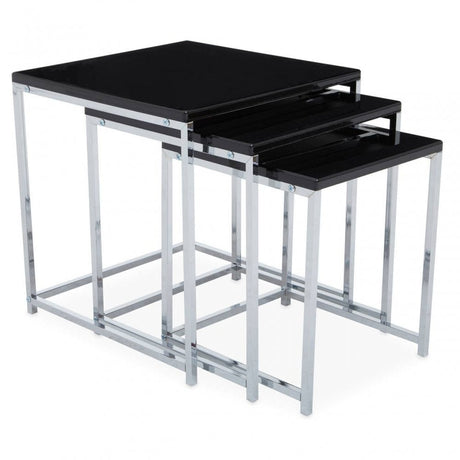 Lancaster Black Nest Of 3 Tables With Chrome Frame