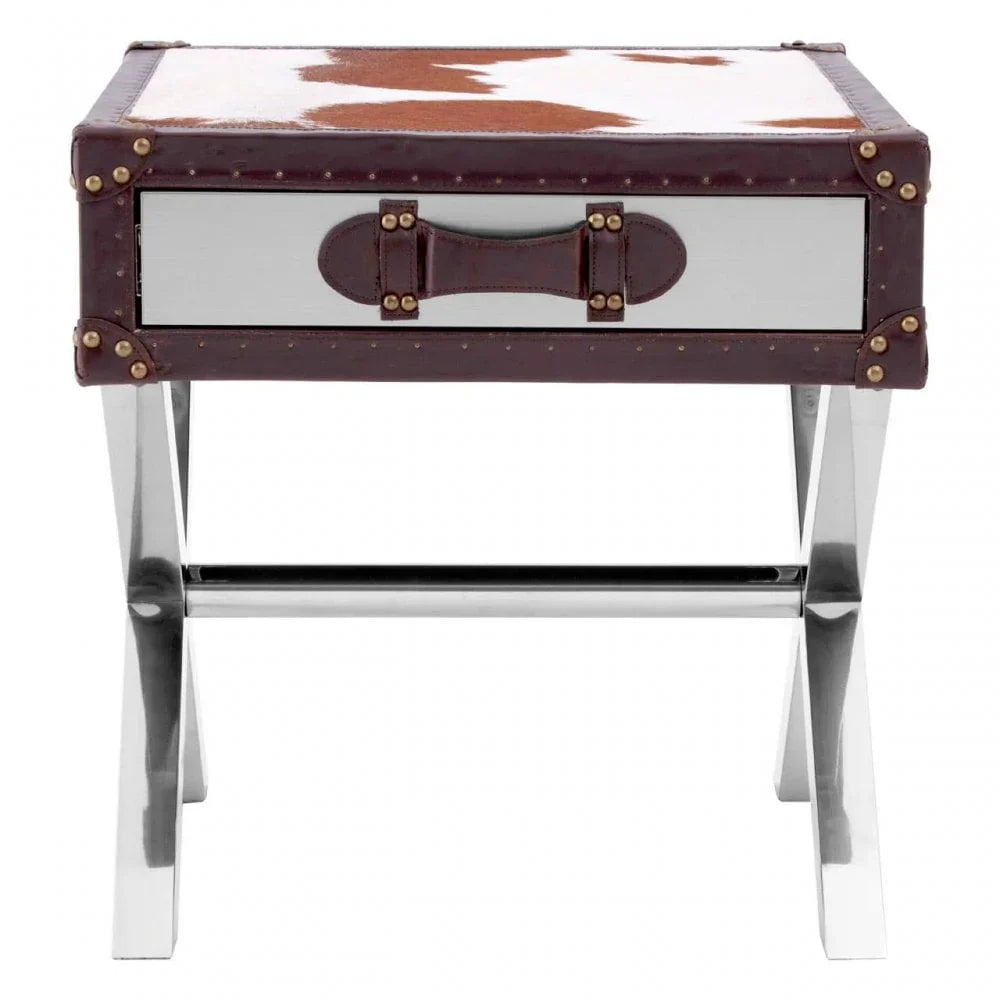 Lancaster Townhouse Brown And White Genuine Cowhide One Drawer Table