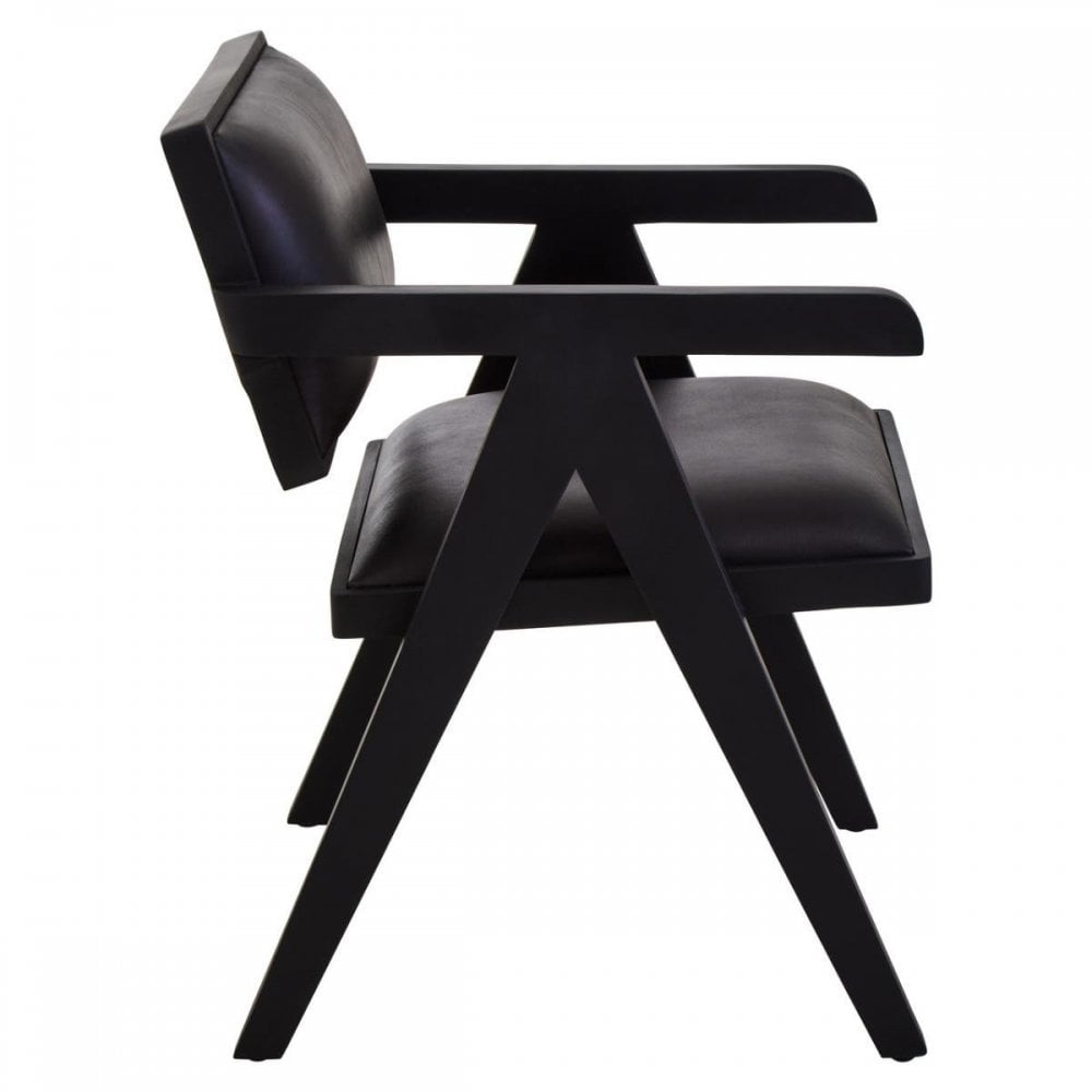 Bison Black Leather Armchair With Wood Frame