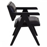 Bison Black Leather Armchair With Wood Frame