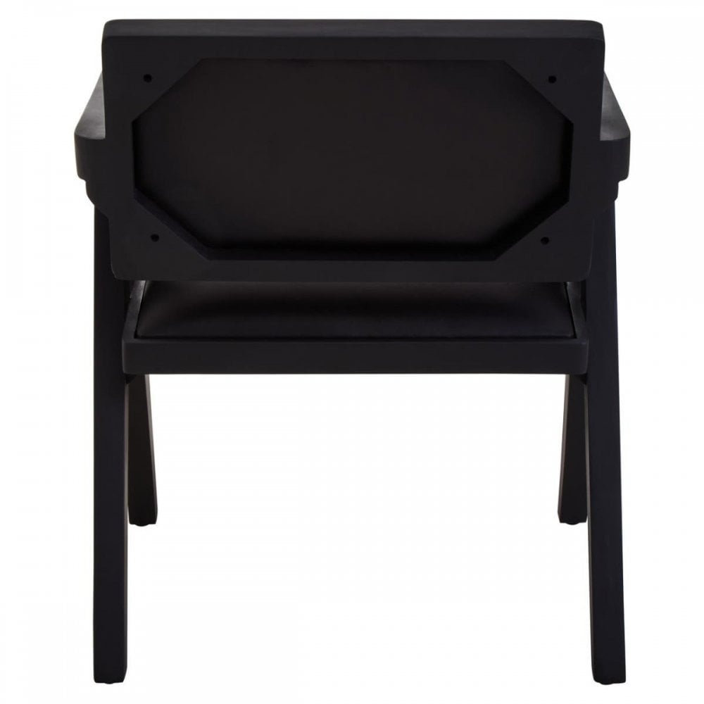 Bison Black Leather Armchair With Wood Frame