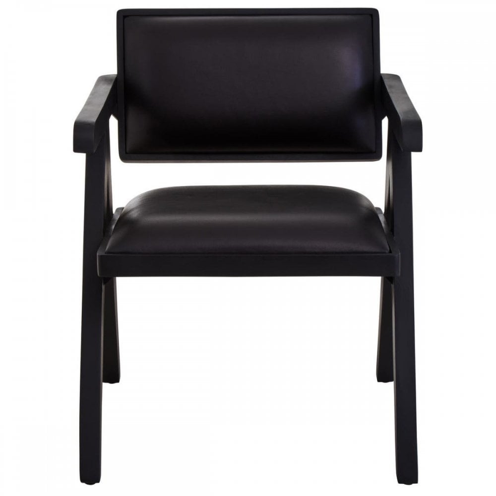 Bison Black Leather Armchair With Wood Frame