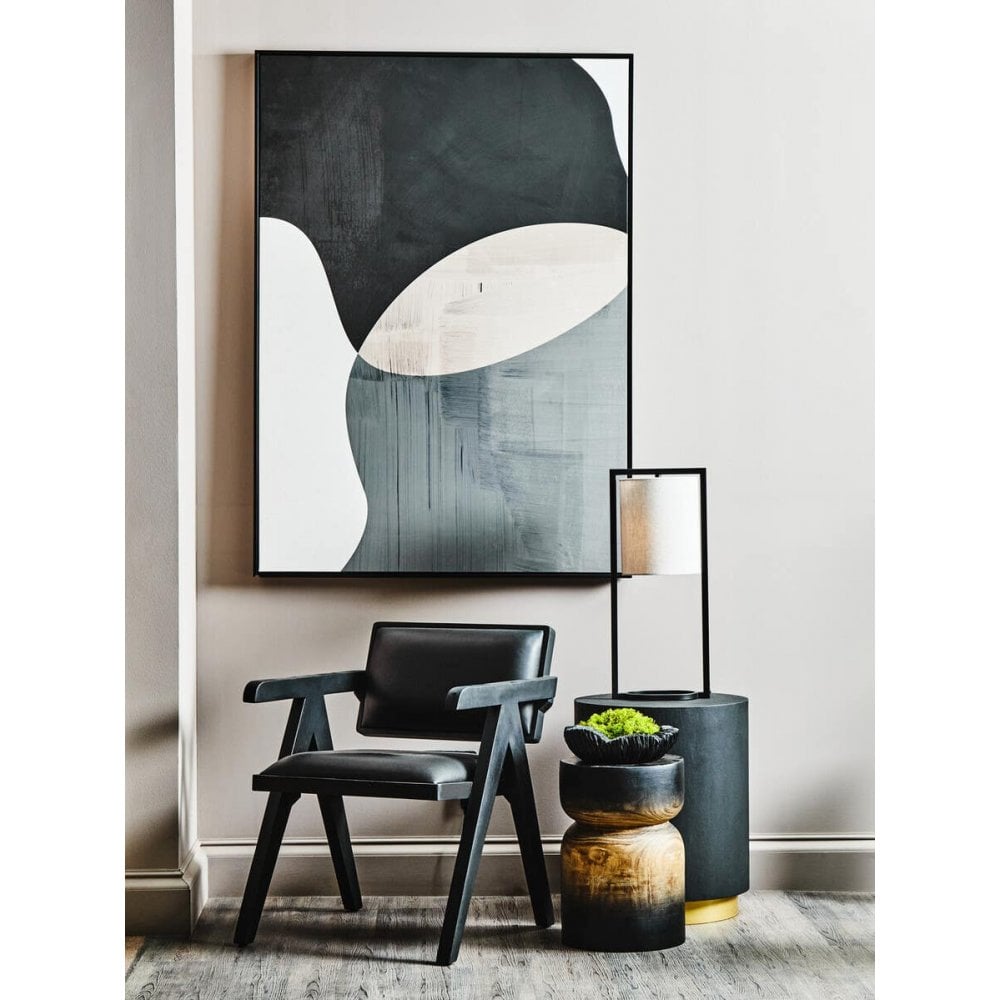 Bison Black Leather Armchair With Wood Frame