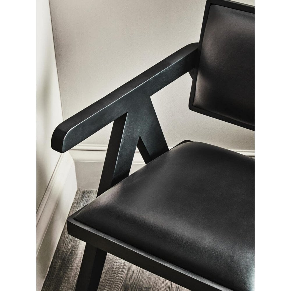 Bison Black Leather Armchair With Wood Frame