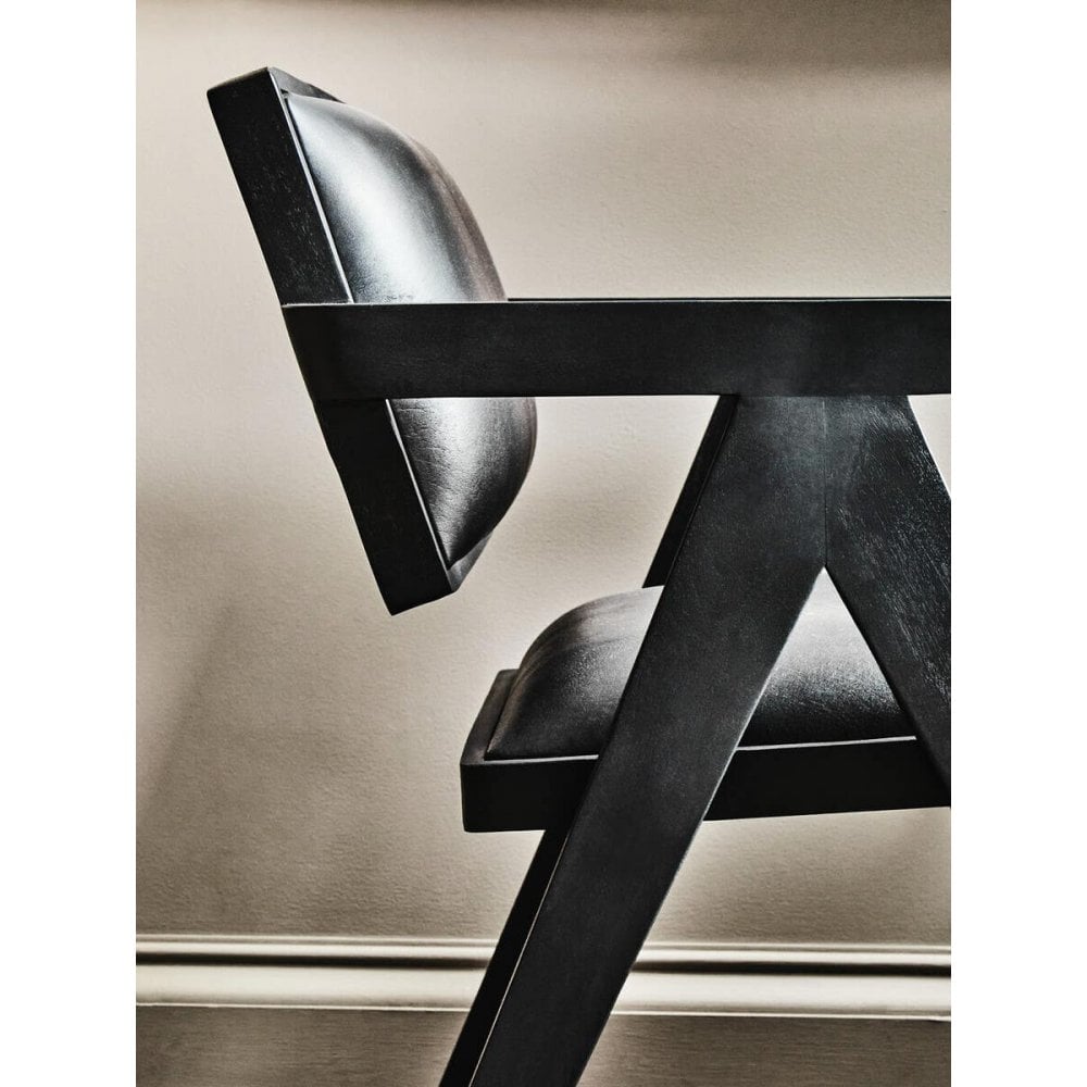 Bison Black Leather Armchair With Wood Frame