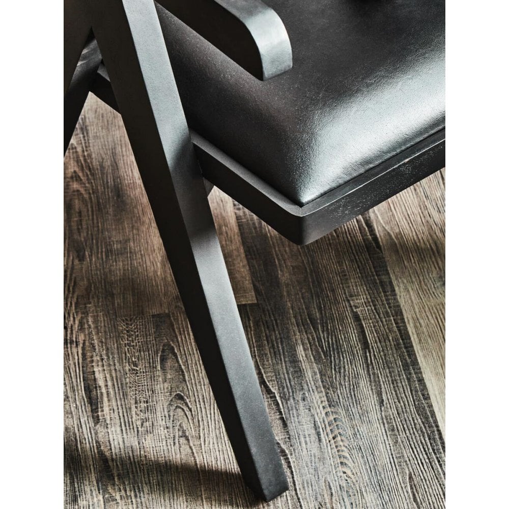 Bison Black Leather Armchair With Wood Frame