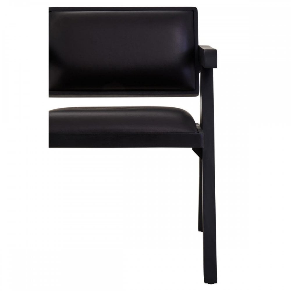 Bison Black Leather Armchair With Wood Frame