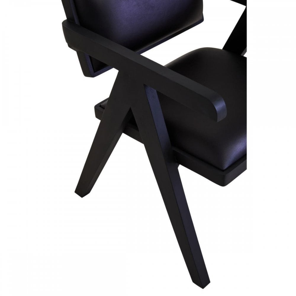 Bison Black Leather Armchair With Wood Frame