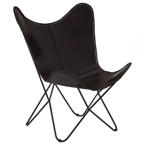 Bison Black Leather Butterfly Chair