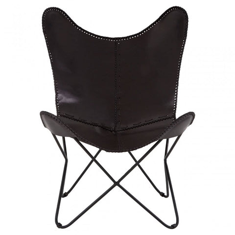 Bison Black Leather Butterfly Chair