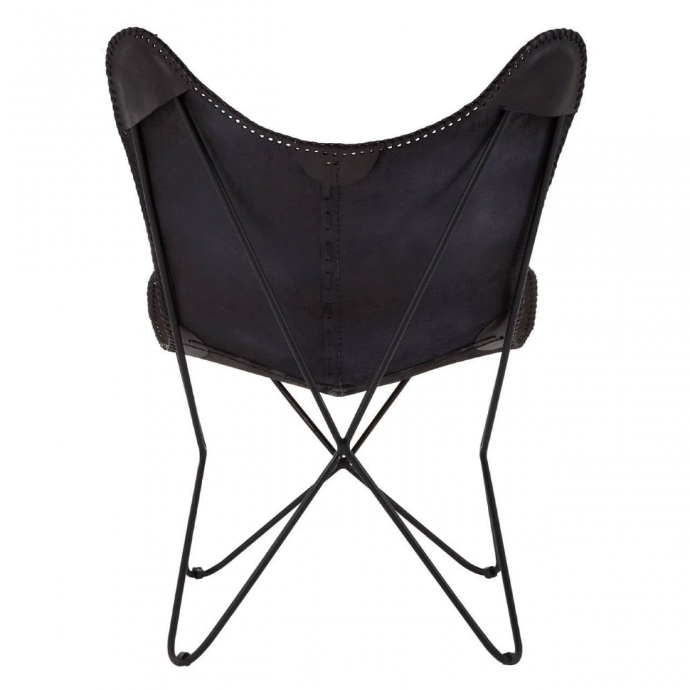 Bison Black Leather Butterfly Chair