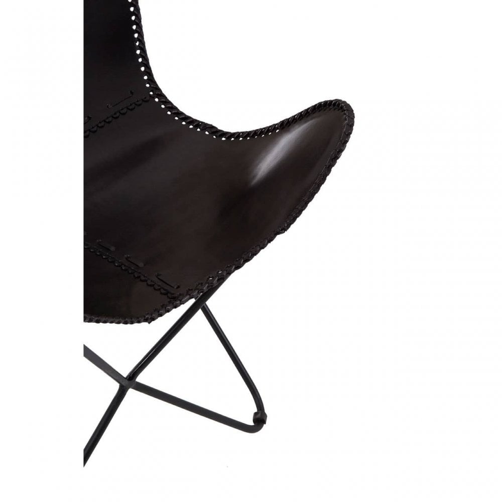 Bison Black Leather Butterfly Chair