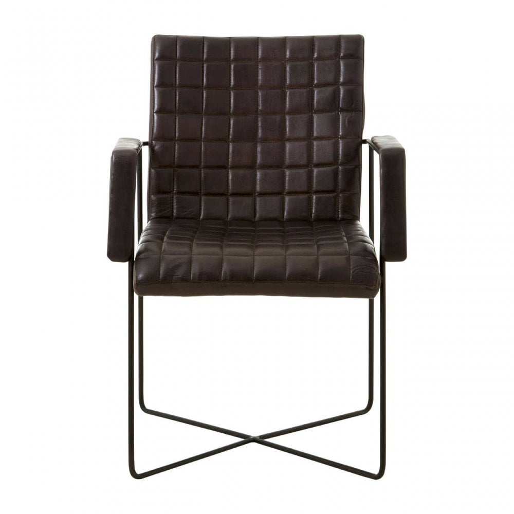 Bison Black Leather Weave Chair