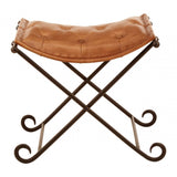 Bison Brown Leather Folding Stool
