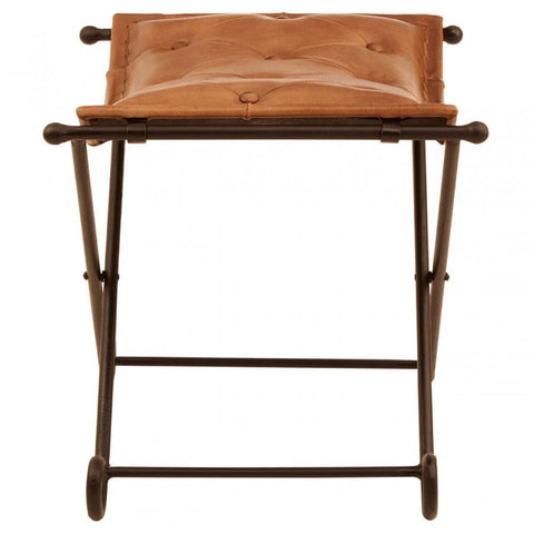 Bison Brown Leather Folding Stool