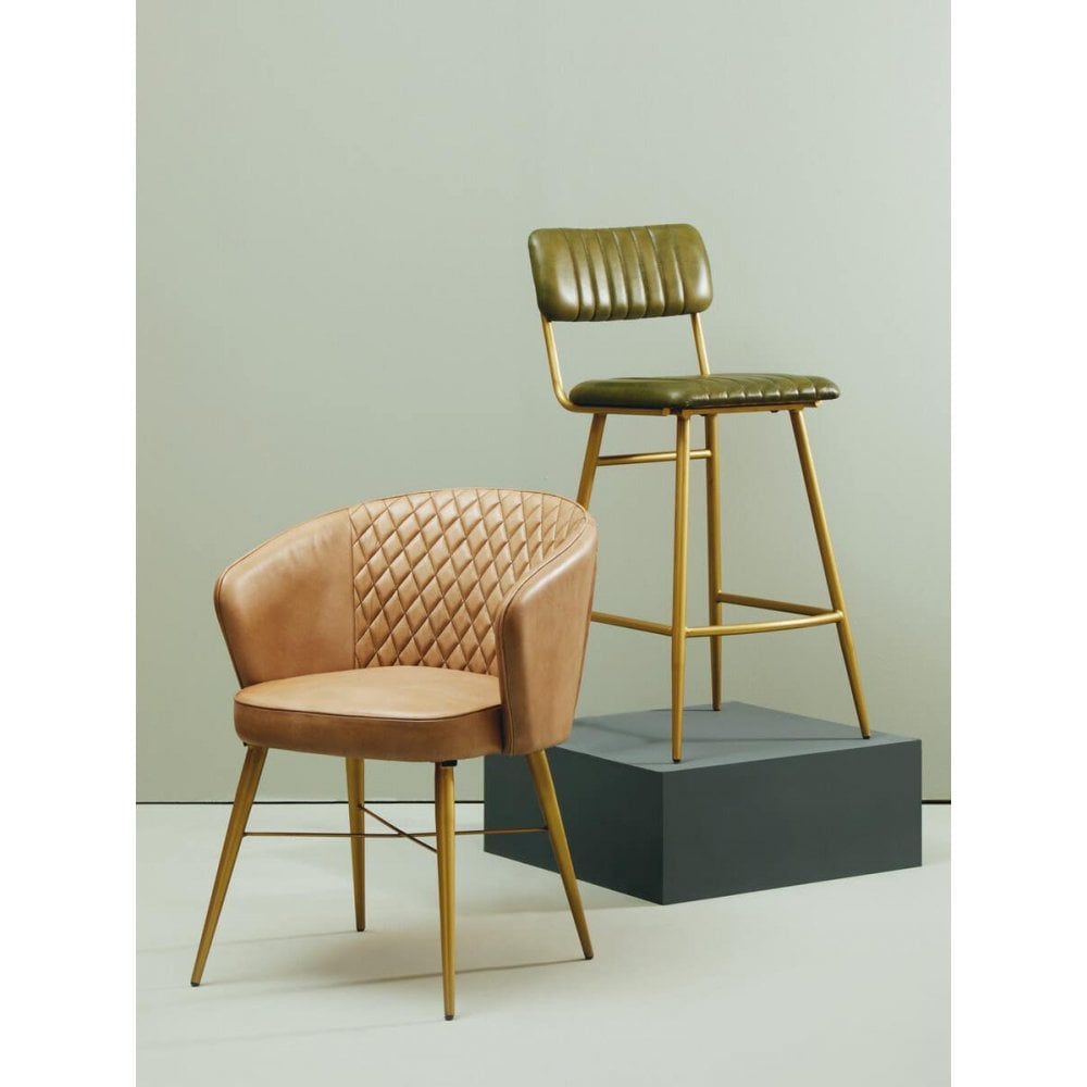Bison Grey Leather Chair With Gold Finish Legs