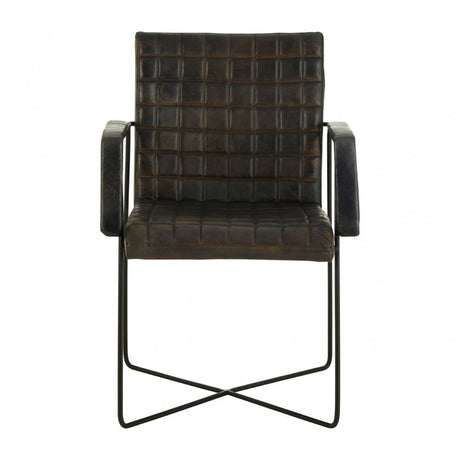 Bison Iron And Grey Leather Weave Chair