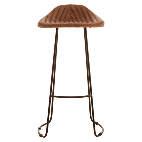 Bison Light Brown Leather And Iron Stool