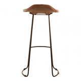 Bison Light Brown Leather And Iron Stool