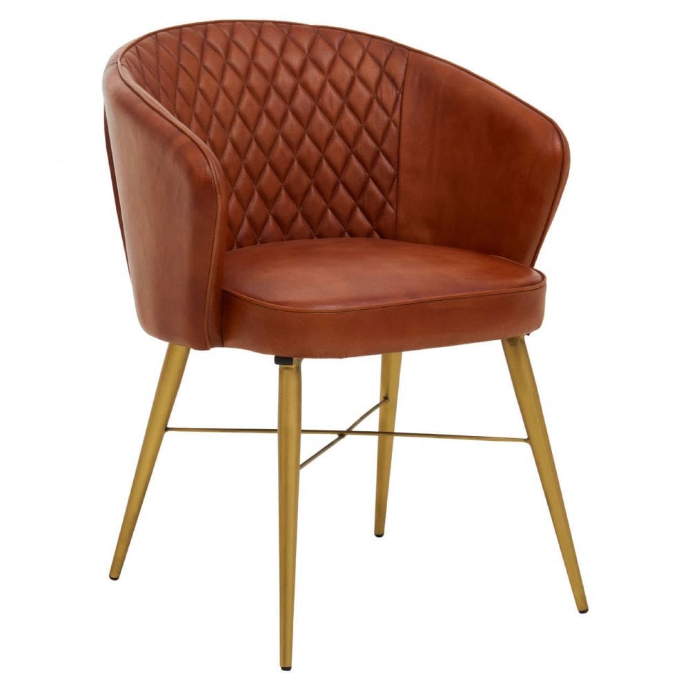 Bison Tan Leather Chair With Gold Finish Legs