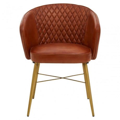 Bison Tan Leather Chair With Gold Finish Legs