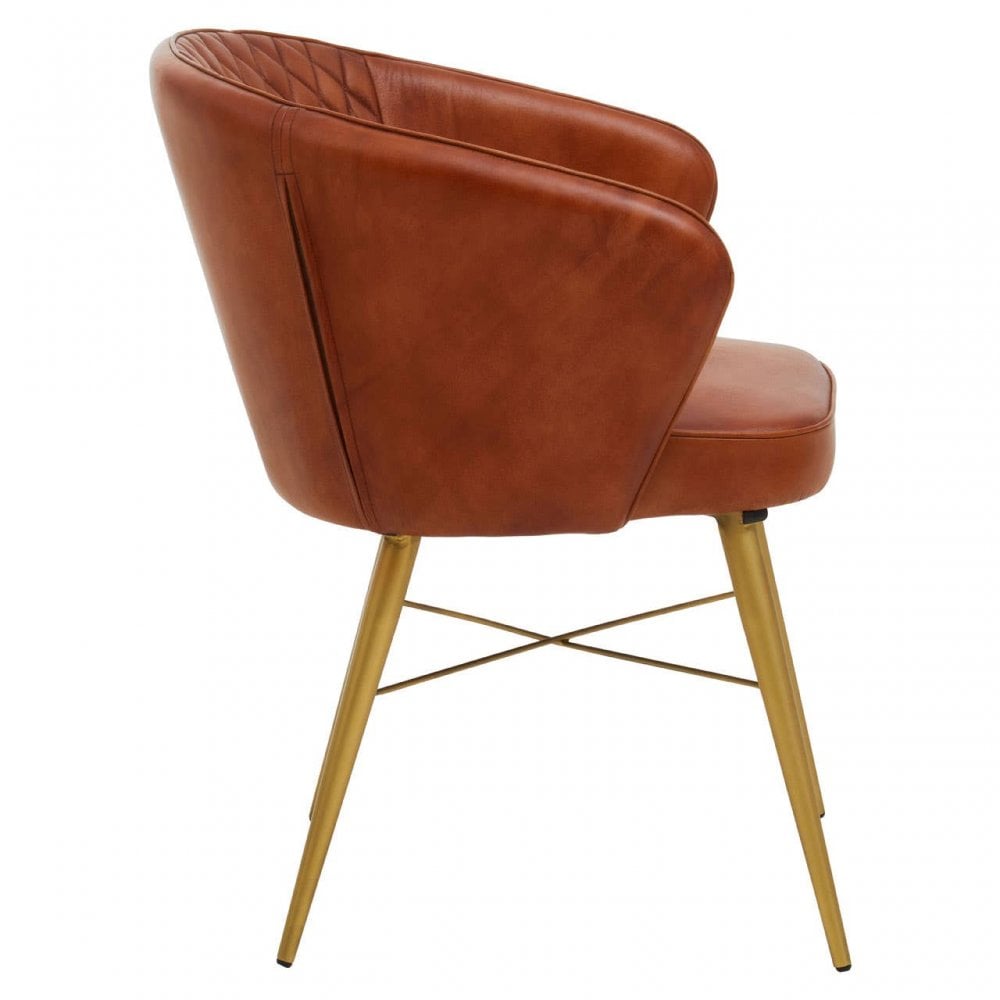 Bison Tan Leather Chair With Gold Finish Legs