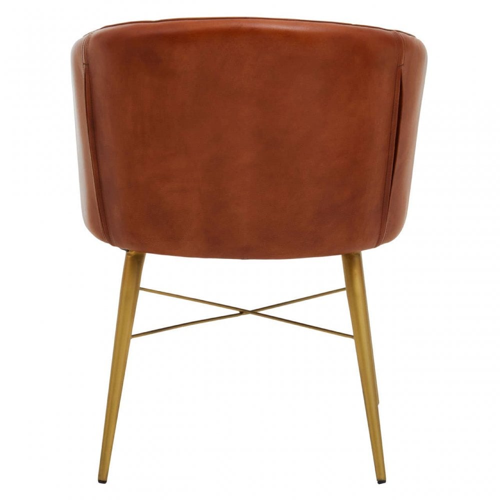 Bison Tan Leather Chair With Gold Finish Legs