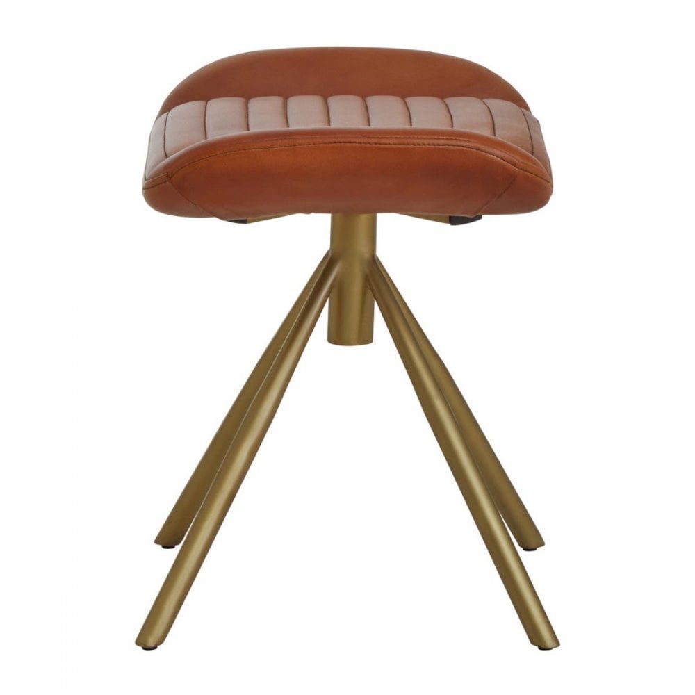 Bison Tan Leather Footstool