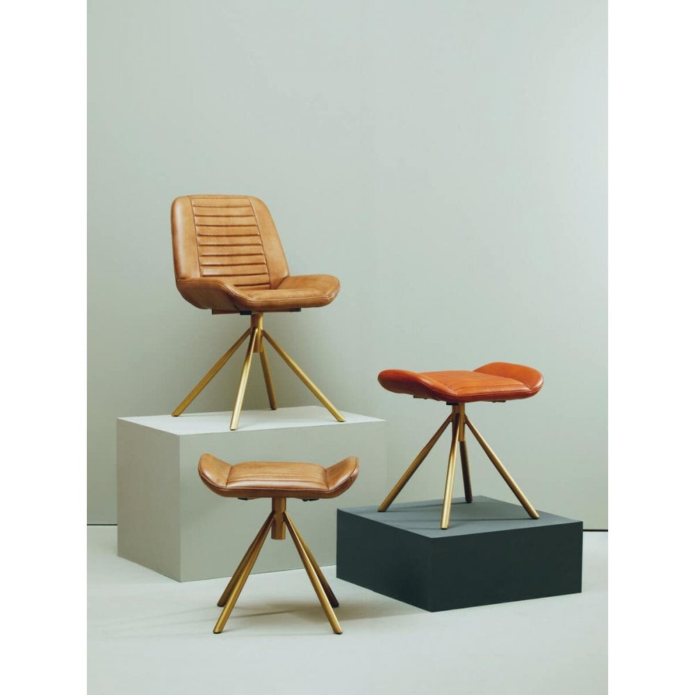 Bison Tan Leather Footstool