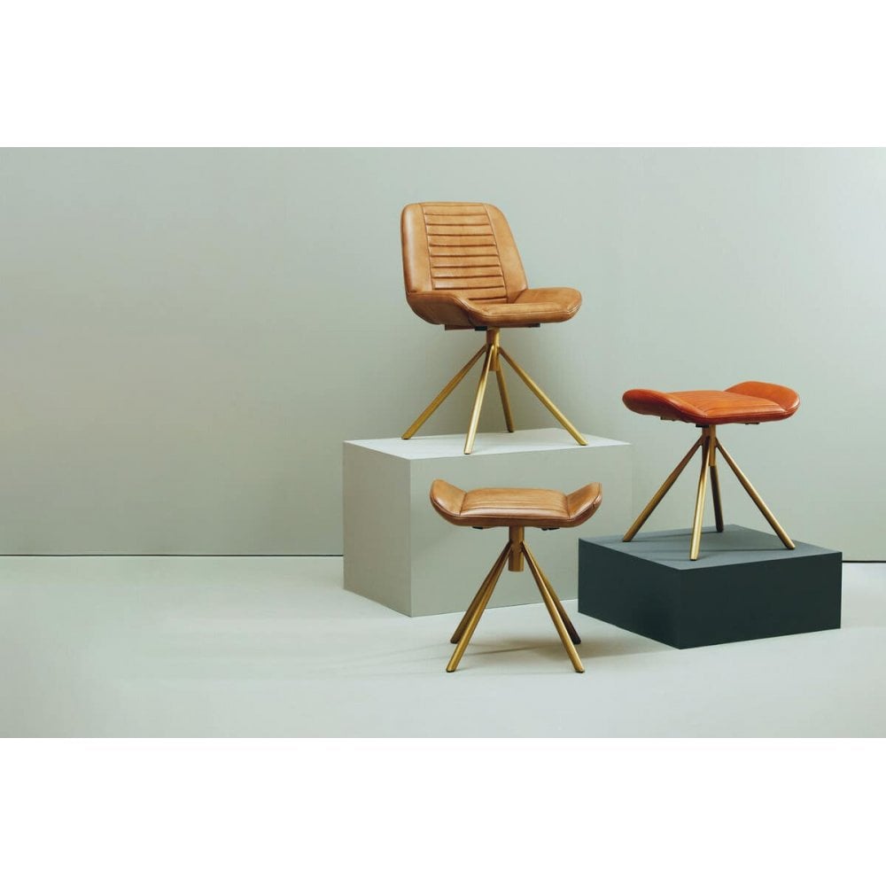 Bison Tan Leather Footstool