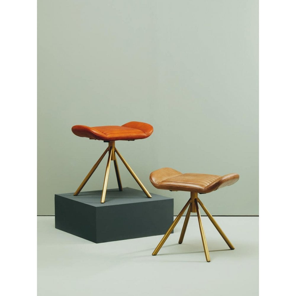 Bison Tan Leather Footstool