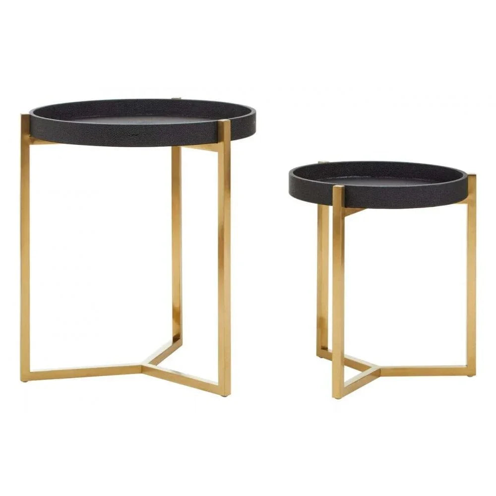 Cordoba Set Of Two Black Shagreen Tray Tables